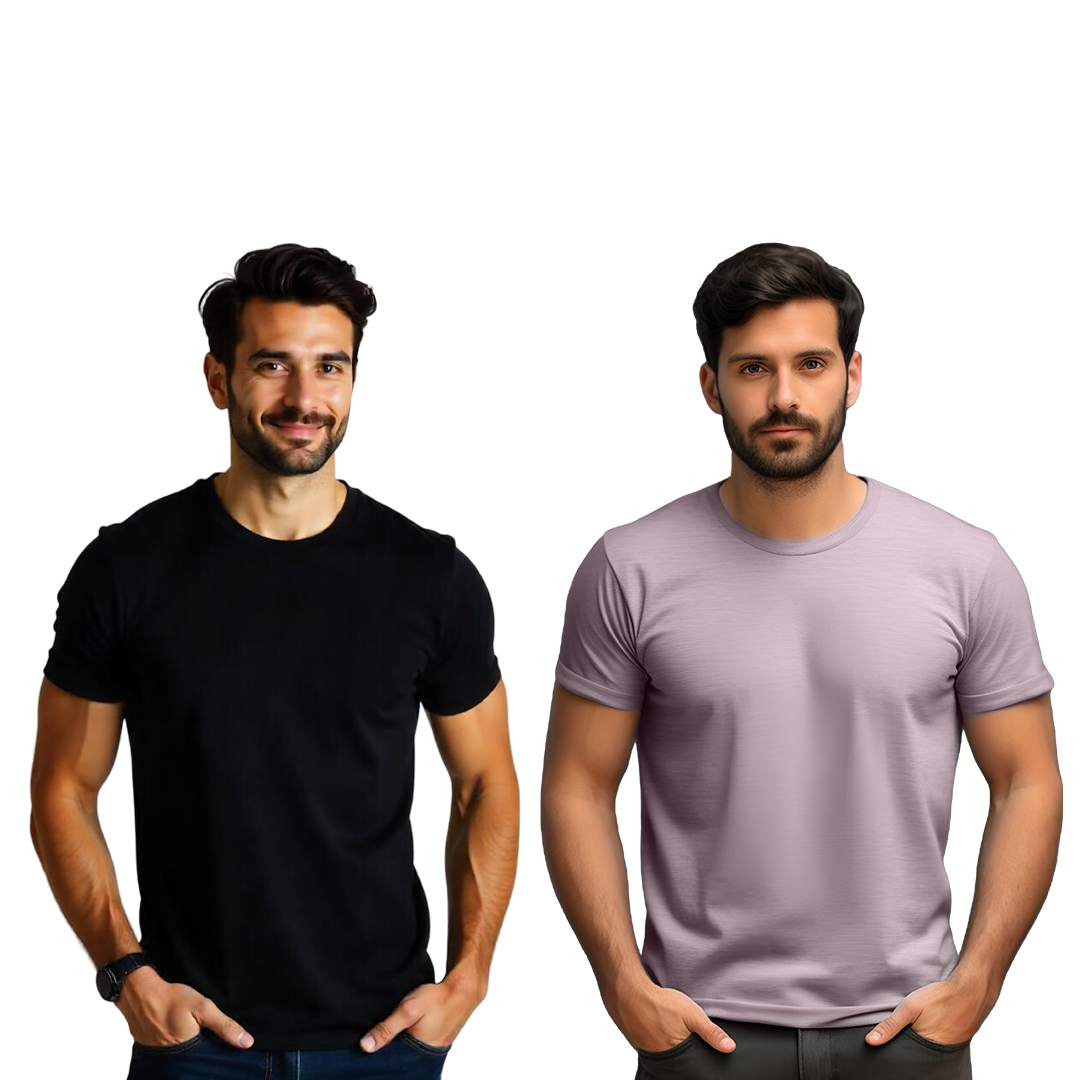 Plain Men's Black-Pebble T-shirt Combo (Pack of 2)
