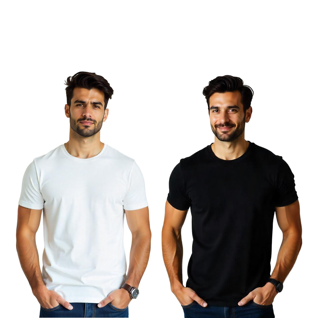 Plain Men's White-Black T-shirt Combo (Pack of 2)