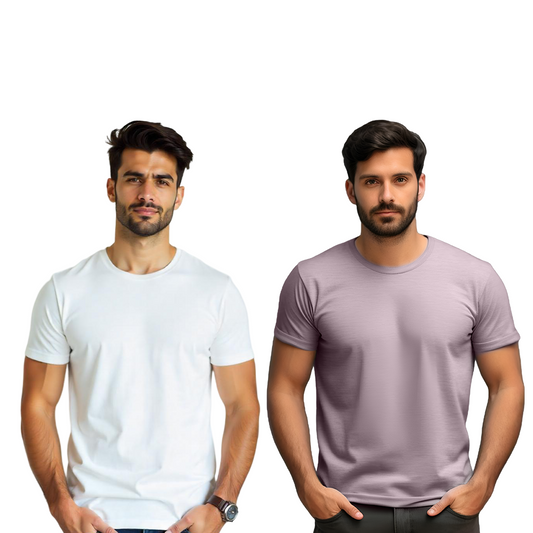 Plain Men's White-Pebble T-shirt Combo (Pack of 2)