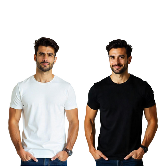 Plain Men's White-Black T-shirt Combo (Pack of 2)